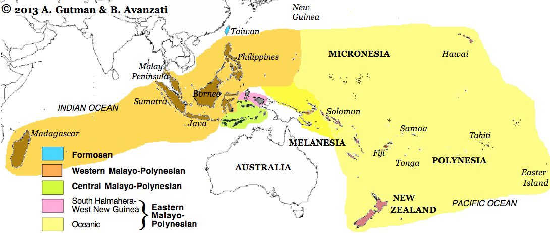 Different groups separated and set off to explore and settle throughout the archipelago and the expansion BOOMED across the Pacific from Indonesia to Guam to Hawaii to New Zealand. They even reached MADAGASCAR off the east coast of Africa!!! https://iwri.org/taiwan-birthplace-of-austronesian-languages/