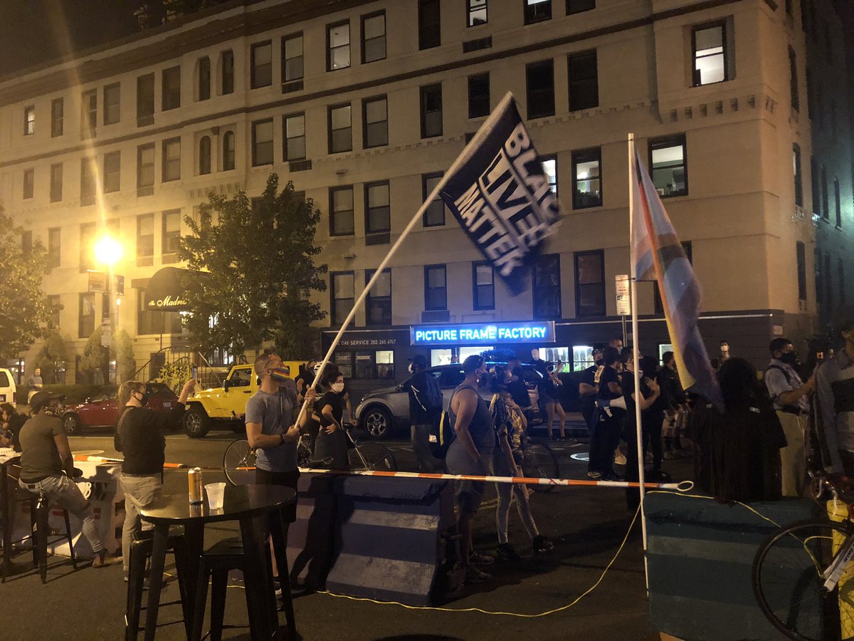 The outliers out here are Death Punch and LGBTQ bars Pitchers and A League of Her Own, whose staff came out to give protesters water, wave flags that declare  #BlackLivesMatter   and stand with fists raised. They’re also letting protesters (and journalists!) use the bathroom.  #DC