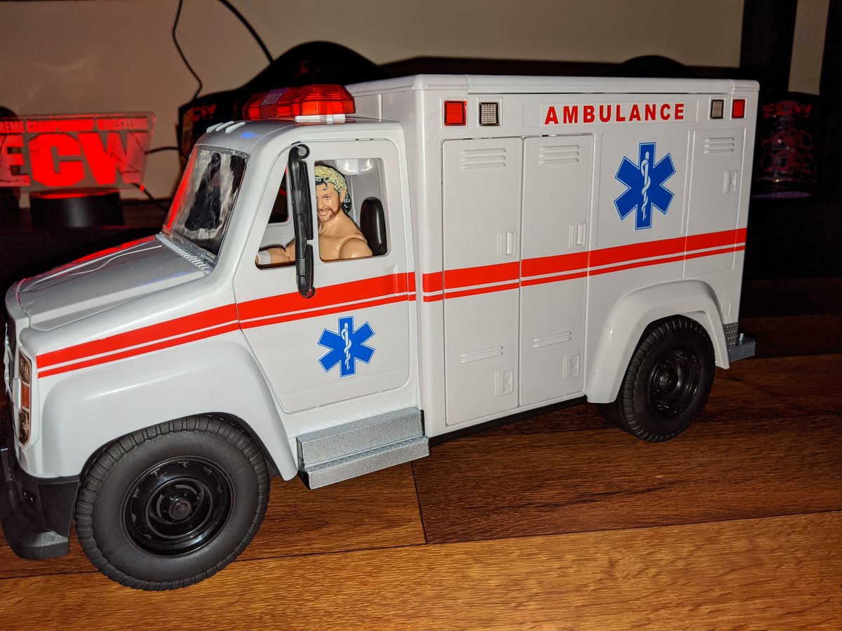 RingSkirts's tweet photo. Modded the @wwe @Mattel #Sambulance
Very pleased with the results. Covered up the WWE logos with these blue crosses. Also took advice from @MajorWFPod to cut off the S from the Slambulance stickers. Very fun item. The launching stretcher is a very fun play feature. https://t.co/QyypZCaiiS