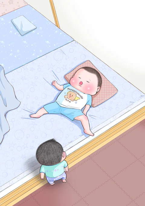 夕飯後に力尽きて秒で寝たの図(ぷにお:2歳10ヵ月)。
#育児絵日記 