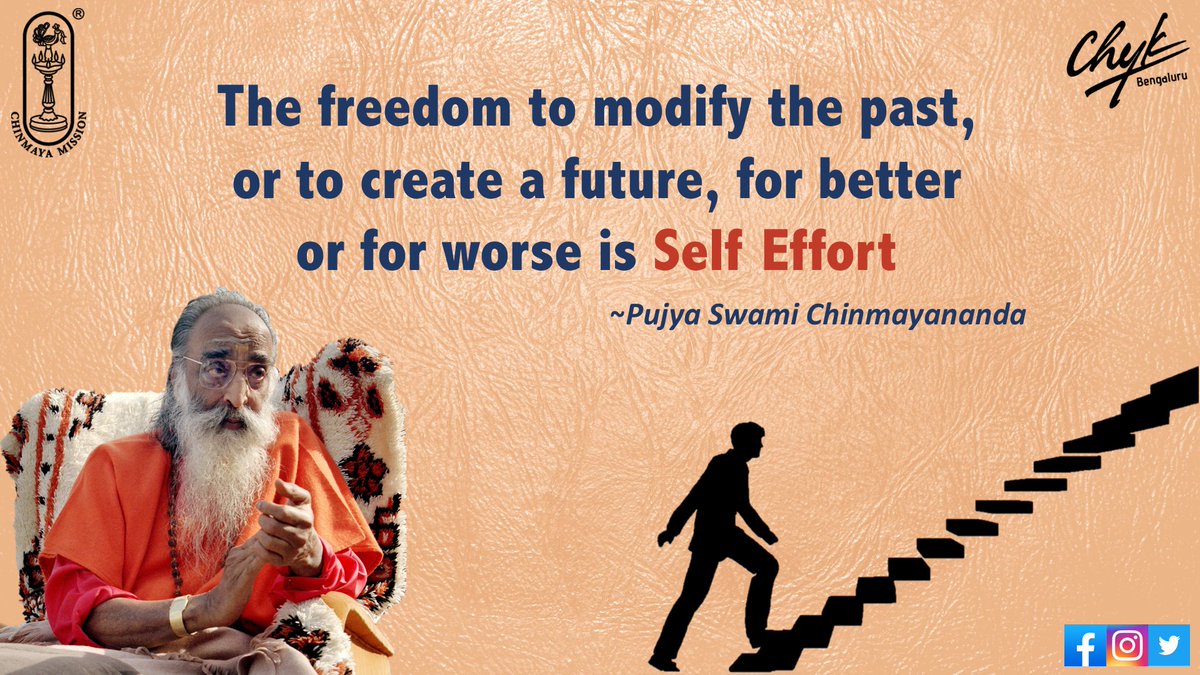 chyk_bengaluru's tweet photo. The freedom to modify the past, or to create a future, for better or for worse is self effort-Pujya Swami Chinmayananda
#swamichinmayanada #chinmayamission #chinmayayuvakendra #chyk #youth #bengaluruchyk #lessonsoflife #selfeffort #buildyourfuture https://t.co/336jOEGW8I
