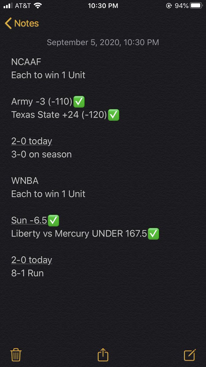 LayTheHouseRM's tweet photo. ON FIRE!
NCAAF: +2 Units
WNBA: +2 Units
Tennis: +4.07 Units (less pay because of Babos/Mlad void)
#LayTheHouse https://t.co/XkN4a84boe