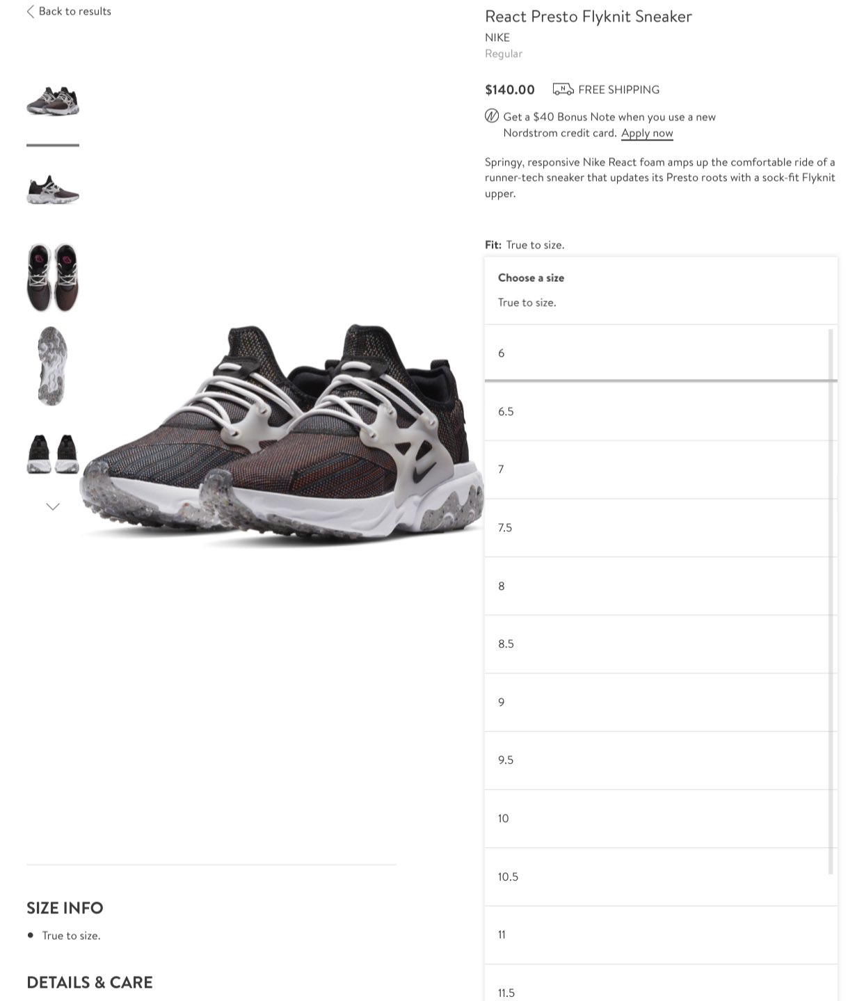 nike presto react true to size