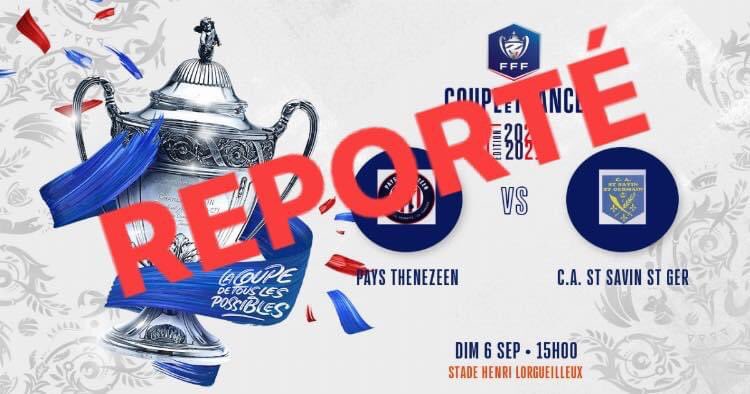 espaysthenezeen's tweet photo. [Coupe de France] ⚠️ MATCH REPORTÉ ⚠️
Un accident mortel est survenu hier soir du côté de St Savin, qui a coûté la vie à un joueur du club du CA St Savin St Germain. https://t.co/s8VRS1ieoK