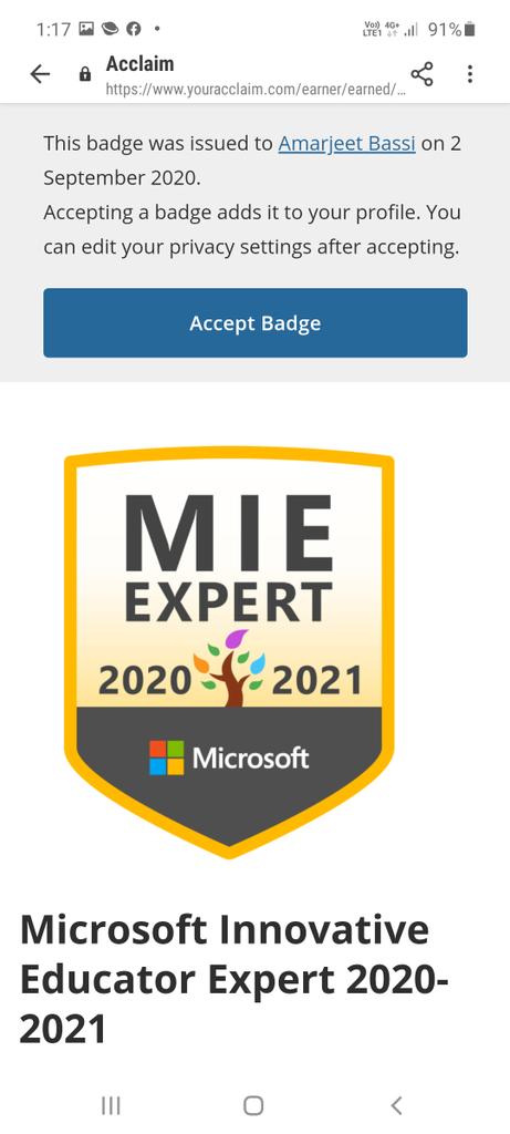 I am happy today bcz today I got my MIE badge 😎 😀 😄