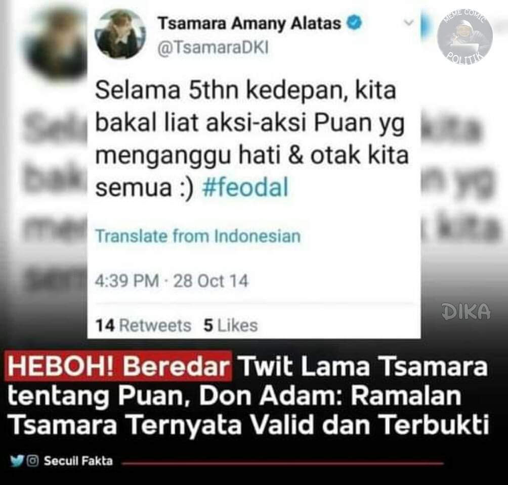 DenmasSojo's tweet photo. Wah keren ramalannya. TERBUKTI 🤭

#IndonesiaDalamBahaya
#psi
#tsamara
#PuanMaharani 
#BubarkanPKIPerjuangan https://t.co/UT3gyoHoLb