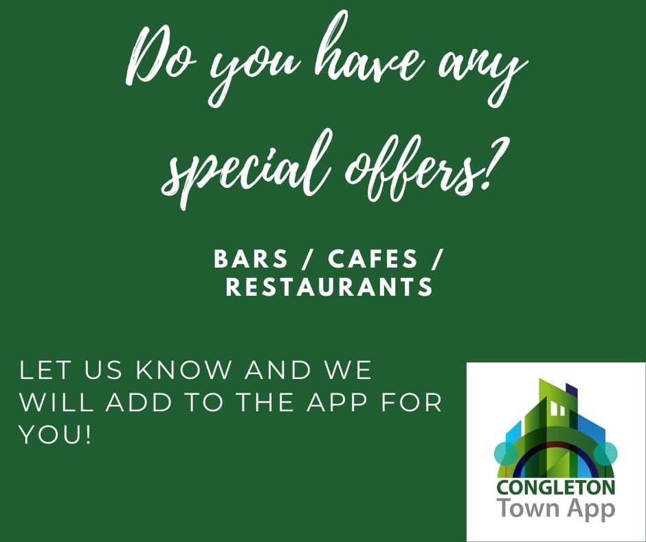 AppCongleton's tweet image. Bars, Cafes and Restaurants in Congleton!

Do you have any offers you would like adding to the @AppCongleton?

Contact us if you do!

@CanalsideRadio @CongletonChron @CongletonNub @CongletonTown #restaurants #spendlocal