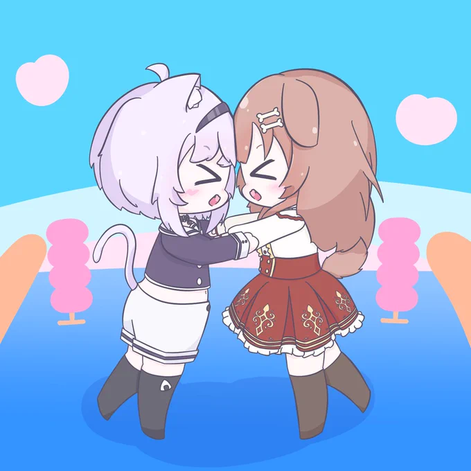 おかころFALL GUYSで抱き合うおかころ待ってます! #絵かゆ #できたてころね #おかころ 