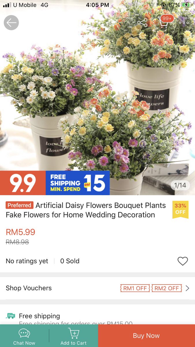 34) ARTIFICIAL FLOWER Utk naikkan seri bilik korang add on bunga mcm ni or yg jenis daun. Letak dlm pasu kecik. Bunga & pasu blh je beli kat Ninso, eco, kaison, diy mcmtu. Ikutla nak order or nak terus beli kat luar   https://shopee.com.my/product/98107725/2301784538?smtt=0.0.9