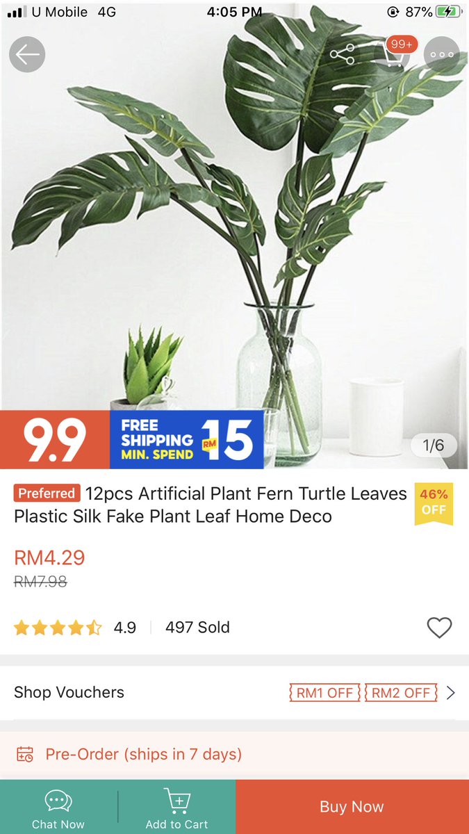 34) ARTIFICIAL FLOWER Utk naikkan seri bilik korang add on bunga mcm ni or yg jenis daun. Letak dlm pasu kecik. Bunga & pasu blh je beli kat Ninso, eco, kaison, diy mcmtu. Ikutla nak order or nak terus beli kat luar   https://shopee.com.my/product/98107725/2301784538?smtt=0.0.9