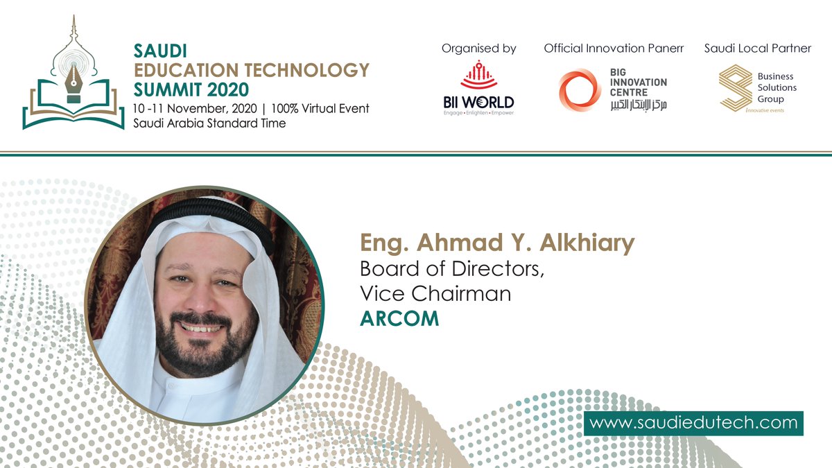 biihealth's tweet photo. #SaudiEduTech will witness Eng. Ahmad Y. Alkhiary, from ARCOM sharing his insights on reimagining #education Post COVID-19 #futureeducation #eductaiontechnology #distanceeducation #distanceteaching #onlineeducation #elearning #digitaleducation (https://t.co/UZXtN463sT) https://t.co/k3yTc4RhTD