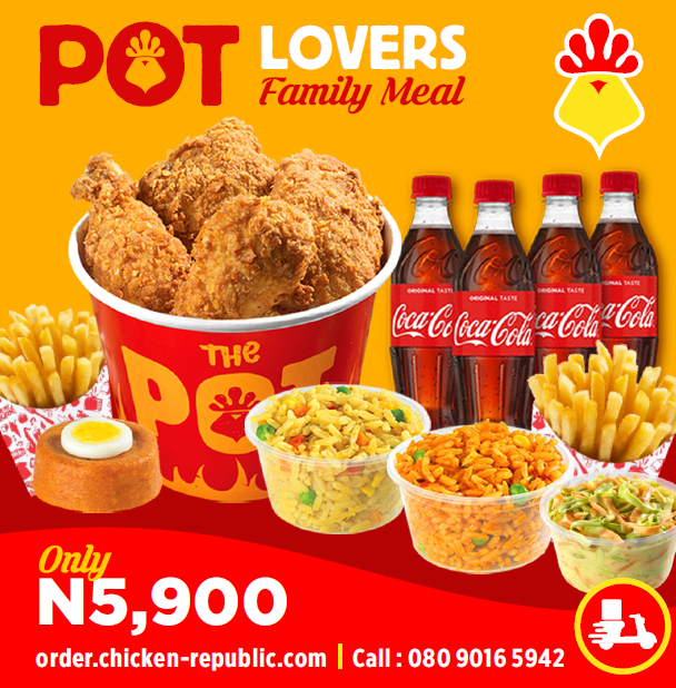 ChickenRepublic's tweet photo. Say "Yes!" to creating memorable moments with family today. Get the Pot lovers meal to share with the ones you love. Place your orders at https://t.co/uDExofg14o
#potlovers #happysunday #sundayspecial #familymeal #delicious #chickengoodness #fooddelivery https://t.co/uFmYxXMbrG