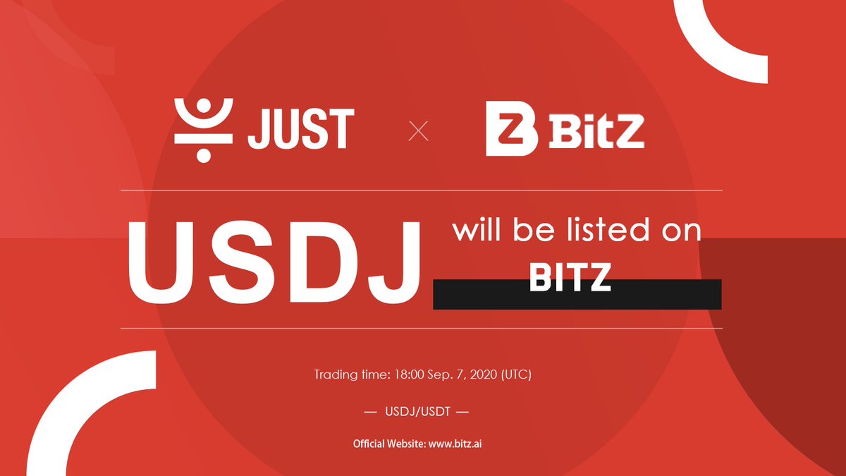 justinsuntron's tweet photo. #USDJ will be listed on @BitZ_Group.

You will be able to trade USDJ/USDT at 18:00 on Sep 7, 2020(SGT).

$USDJ #JUST $JST https://t.co/Uzx47co1mh