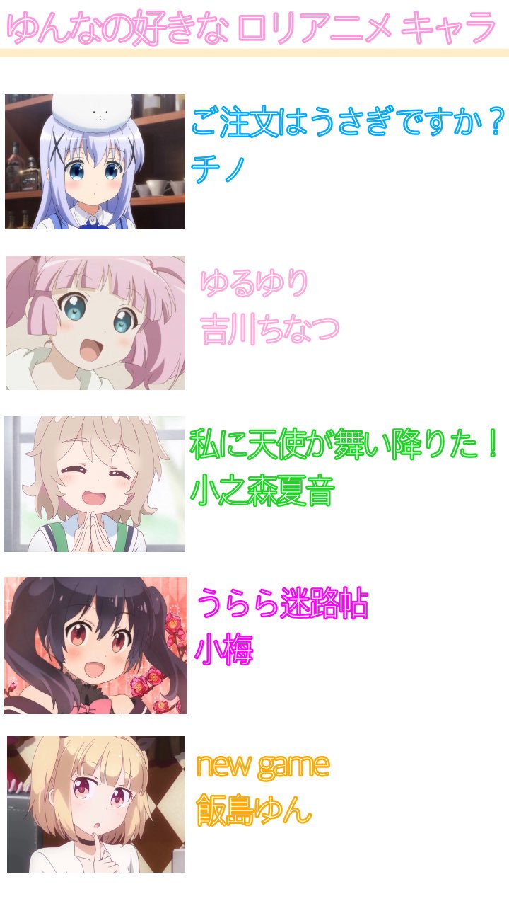 物理的に小さい人 私の好きなロリアニメチャラ集めてみました ロリアニメ好きと繋がりたい アニメ好きな人と繋がりたい アニメ好きな人rt いいね アニメ好き ご注文はうさぎですか ごちうさ ゆるゆり 私に天使が舞い降りた わたてん 物理的に小さい人 私の好きなロリアニメチャラ集めてみました ロリアニメ好きと繋がりたい アニメ好きな人と繋がりたい アニメ好きな人rt いいね アニメ好き ご注文はうさぎですか ごちうさ ゆるゆり 私に天使が舞い降りた わたてん