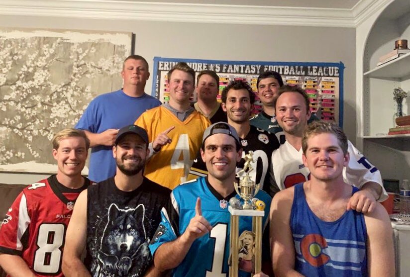 Ben_overholt1's tweet photo. The 14th Annual Erin Andrews Fantasy Football Season is underway! A tradition unlike any other. Shoutout to the 🐐 @ErinAndrews #EAFFL #FantasyFootball @MatthewBerryTMR @FieldYates https://t.co/HLORN0hRVq