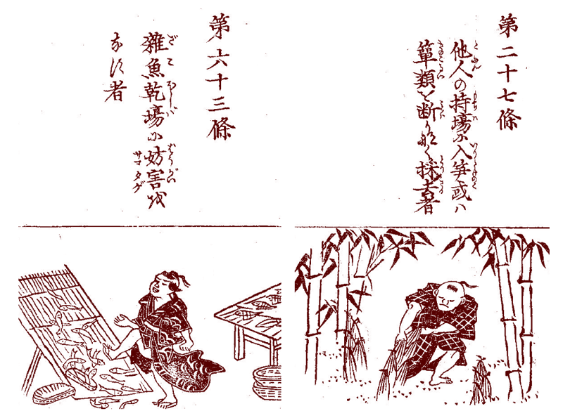 違式詿違で保護されてるタケノコやひもの(◆『違式詿違御条目図解」) 