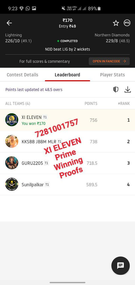 CricketOffice's tweet photo. We got 756 Points in this match. 🏏🏏✌️✌️ Our Vc =J. Gunn Both worked properly in this match. 💪💪🏏🏏 Our punt player =B Ellis both beauty in this match.🔥🔥😍😍 Easily winning in Only 4,members contests. 🏏🏏✌️🏏🏏Msg me for Prime Teams here on WhatsApp /Telegram 7281001757 https://t.co/e6skRVz5l0