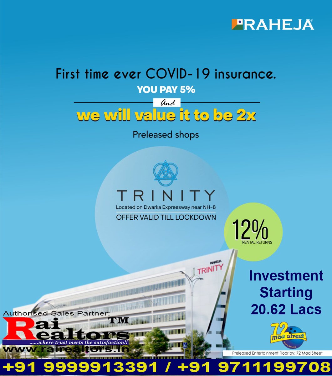 rahejatrinity's tweet photo. #MostDemanded #CommercialProject #RahejaTrinity #Sector84 #DwarkaExpressway #Gurgaon. #Highstreet #Retailshops, #FoodCourts & #Restaurants #FunZone & #EntertainmentZone. 7 Screen #Multiplex and #LuxuryCinema #Investment starting with #FixedmonthlyRentals @22Lacs all inclusive https://t.co/tRnHmdzlhF