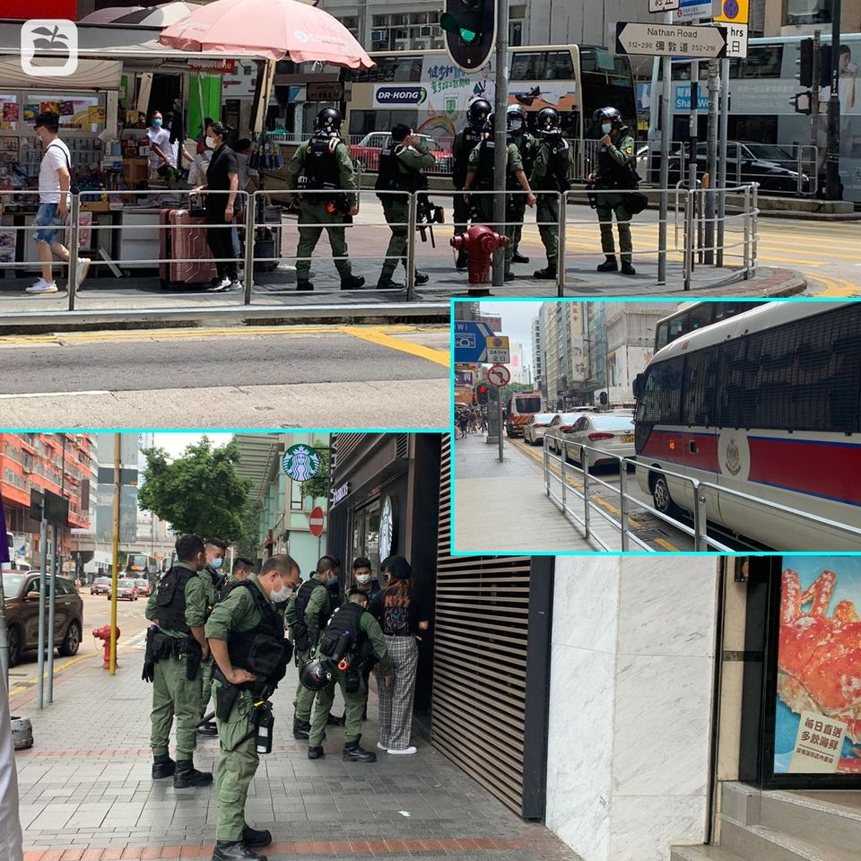 Riot police have guarded every crossings on Nathan Road along the planned route of this afternoon's rally (from Jordan Road to Argyle Street) according to  @appledaily_hk. Even side streets are under heavy surveillance and patrolling, the newspaper said.