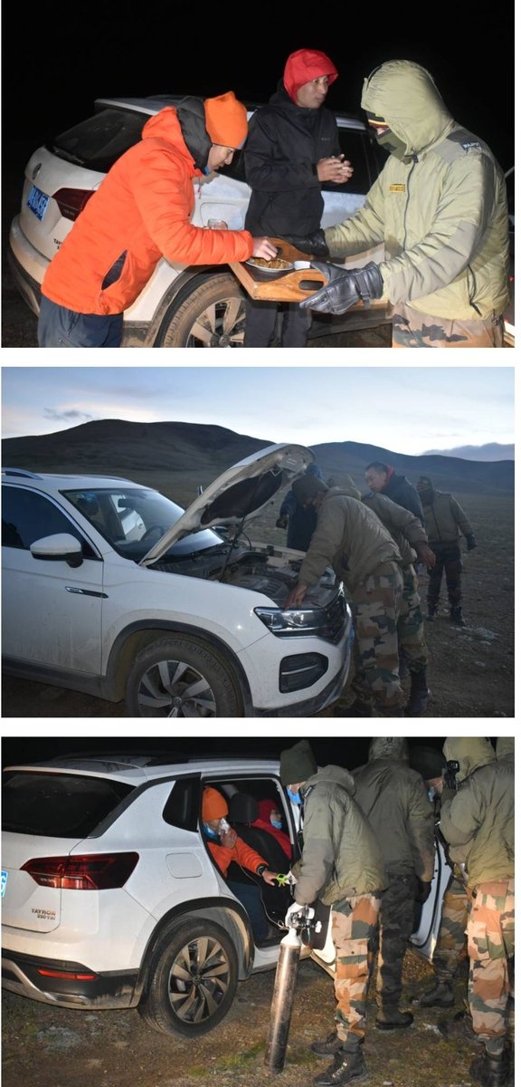 SARANGSGS's tweet photo. Indian Army helping Chinese Citizens in North Sikkim at extreme temperatures. https://t.co/YchKZEqwyC