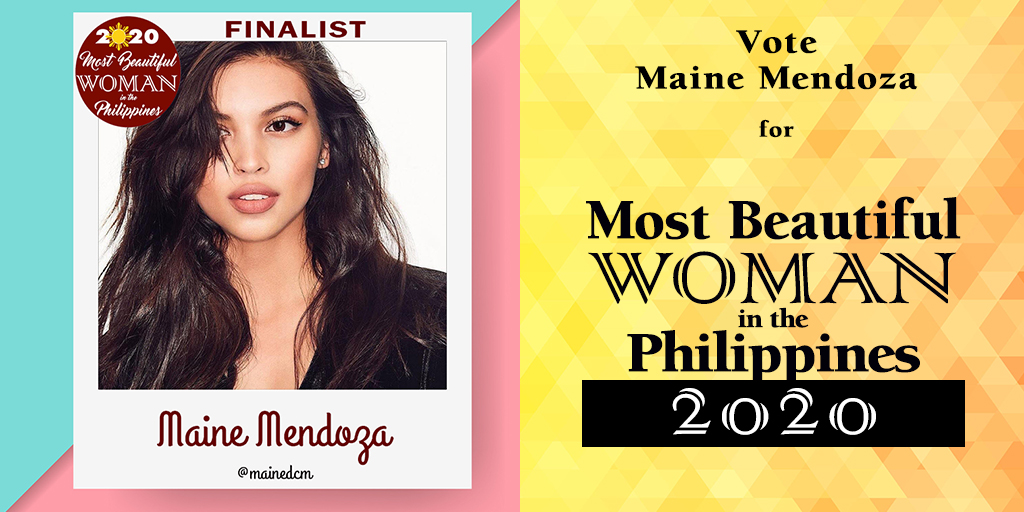 Vote for #MaineMendoza in the finals of #MostBeautifulPinay2020:

1 Like = 10 votes
1 Retweet = 10 votes

Voting on Twitter will end on September 22, 2020 at 12:00 noon. You can also vote for her on FB, IG, and Online Poll. bit.ly/3lUf9C2