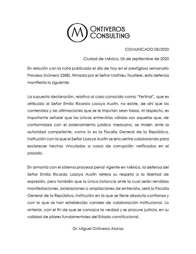 OntiverosAlonso's tweet photo. Comunicado 03/2020 de la defensa del Señor Emilio Ricardo Lozoya Austin: https://t.co/99Xm3vrNJJ