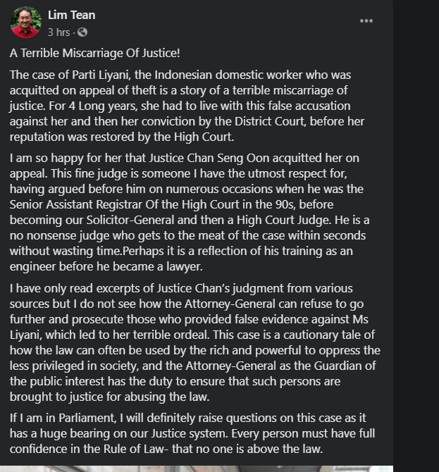 PVP leader Lim Tean who usually derides immigrants for "taking Singaporean jobs" called this a "terrible miscarriage of justice". He demands that the AGC, Shanmugam, and Jteo explain how this could take place. He also calls for MPs to raise questions about the case in parliament.