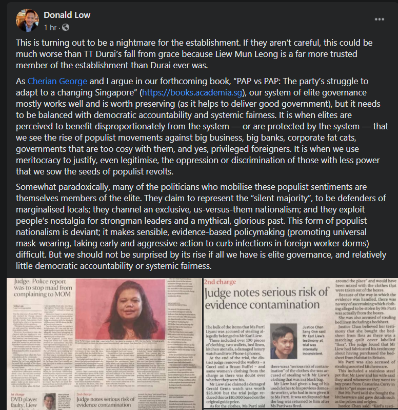 Public intellectual Donald Low thinks that this case could be a nightmare for the establishment if they are not careful.