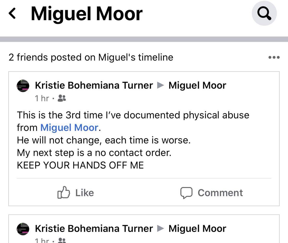 selfglowsis's tweet photo. This was sent in by a women who is being abused by a man named Miguel. His Twitter is @hc_mmoor1868.Not only does he inflict physical/verbal abuse to her, he openly calls people the N word. His facebook is https://t.co/Lg8JEj64dX. Please Retweet to gain awareness. (440) 941-7563 https://t.co/XSov7vSlcx