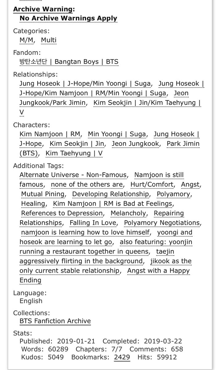 » delta 
– hoseok/yoongi/namjoon
– famous rapper joon, non-famous yoongi and hoseok, hurt/comfort, repairing rs, falling in love (again), polyamory negotiations, angst
📚: archiveofourown.org/works/17492990…