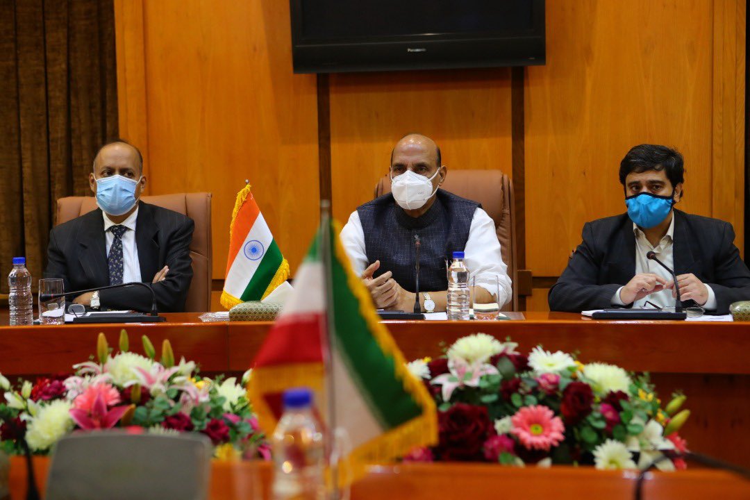 rajnathsingh's tweet photo. Had a very fruitful meeting with Iranian defence minister Brigadier General Amir Hatami  in Tehran. We  discussed regional security issues including Afghanistan and the issues of bilateral cooperation . https://t.co/8ZENfAgRPS