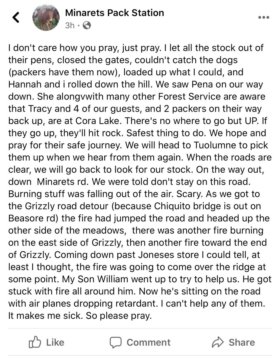 LibertyLynx's tweet photo. This kills me. Absolutely kills me. Our mountain equine community throughout the Sierras is tight. Please pray for these people and their animals. This is just horrific.  Since this was posted, it has only gotten worse in the area not better. https://t.co/F4MizJ0Snt