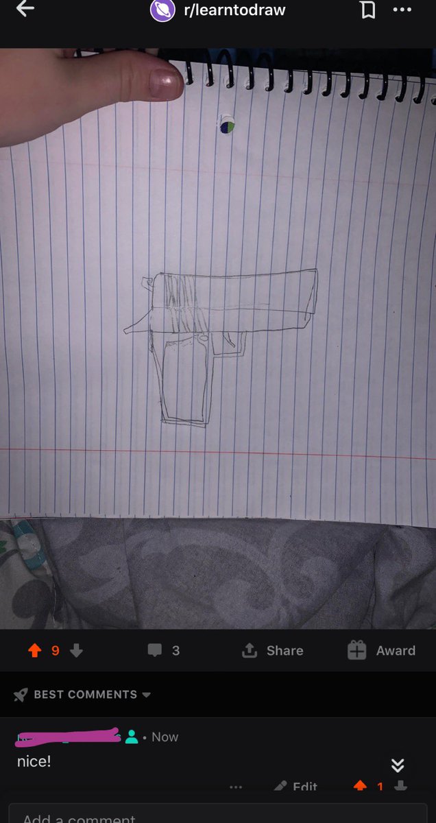 collinsvannah's tweet photo. my favorite guy I follow on reddit is a kid who draws guns on r/learntodraw https://t.co/nq4ftOb6hV