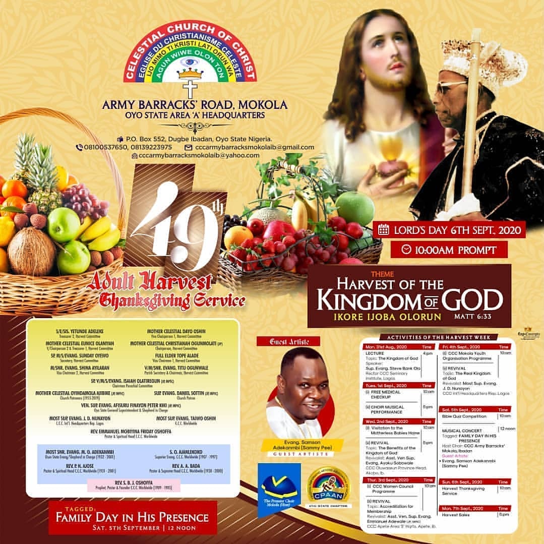 CelestialVisio4's tweet photo. #Stayconnected✅✅✅ with @celestialvisiontv as we Celebrate with CCC Army Barracks Road, Mokola Ibadan
•

H A R V E S T C E L E B R A T I O N 

Book us now for your Harvest Celebration 
08166166918

#Mediawithdifference 
#celestialvisiontv 
#Stayconnected✅✅✅ https://t.co/7vBKhrokeG