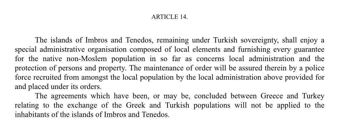 ArcGreek's tweet photo. Article 14 of Treaty of Lausanne about Imvros &amp; Tenedos
- administrative organization by locals 
- protection of persons &amp; property
- police recruited amongst locals 

Turkey: ethnic cleansing of Greeks, colonization by Turks

This is how the Turks honor their own signatures 👇 https://t.co/xzZ2fPMSRR