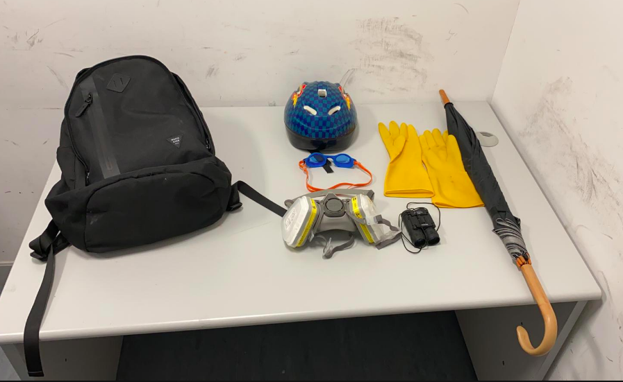 HK Police said two teenagers aged 15 were taken to a police station from Mong Kok MTR station as one didn't bring his ID along and the other was found having the following items in his backpack. Police said it was for the pair's "safety and welfare" and they would contact parents