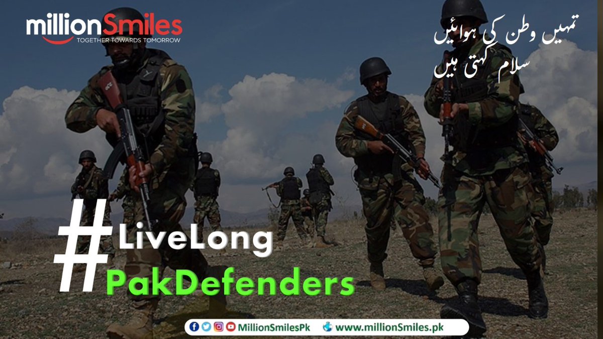 To suffer while defending your country might be the most blessed moment you have ever had.
<a href="/MillionSmilesPK/">Million Smiles - Eagle Nest</a>
#LiveLongPakDefenders