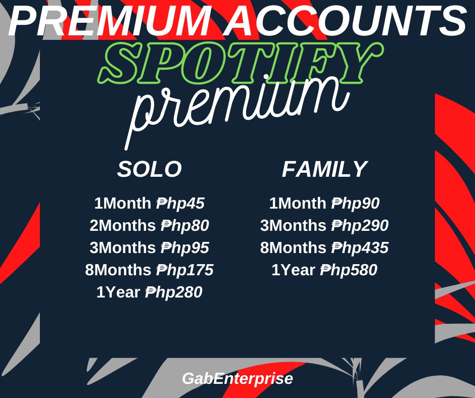 GabEnterprise's tweet photo. Spotify Premium
Solo &amp; Family acc https://t.co/hOWrQR6M22