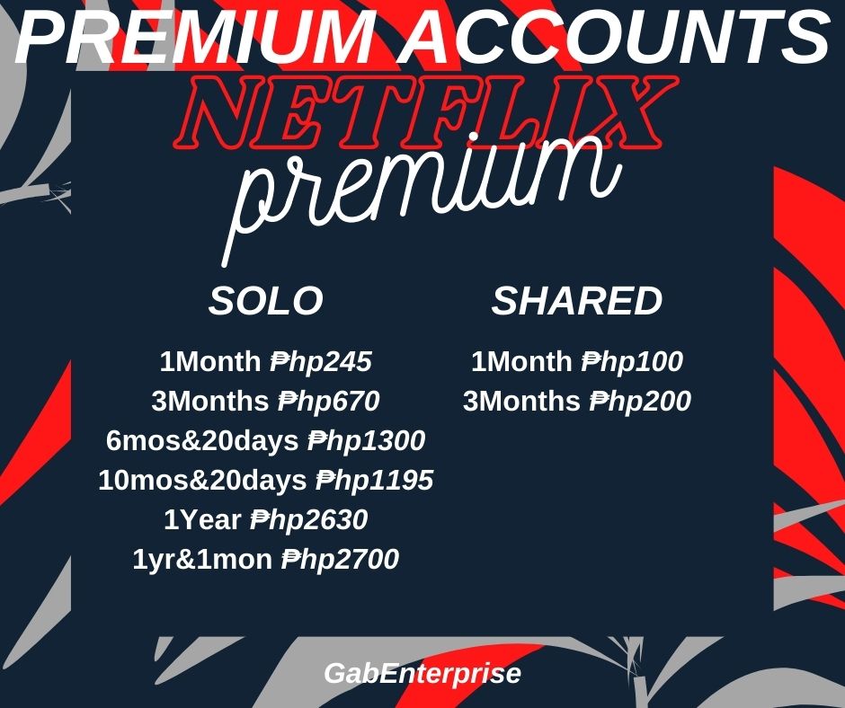 GabEnterprise's tweet photo. Netflix Premium
Solo &amp; Shared acc https://t.co/NorOUdGYG1