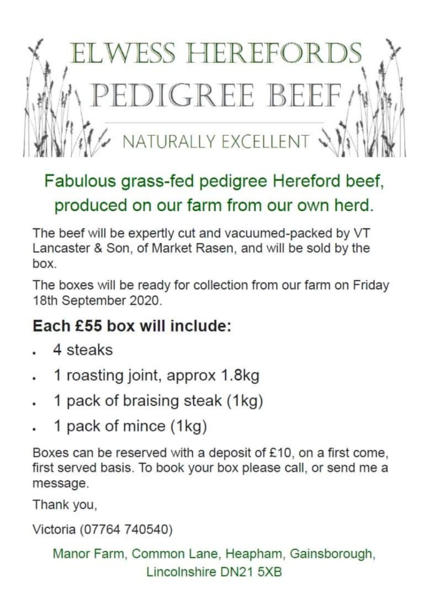 ElwessHerefords's tweet photo. ⭐Pedigree Hereford beef boxes available to collect from our farm on Friday 18th September⭐
If you would like to reserve a box please send me a message, or pass on our details if you know someone that might be interested in trying some of our delicious beef. Thanks 😊 https://t.co/QElNW1mSxz