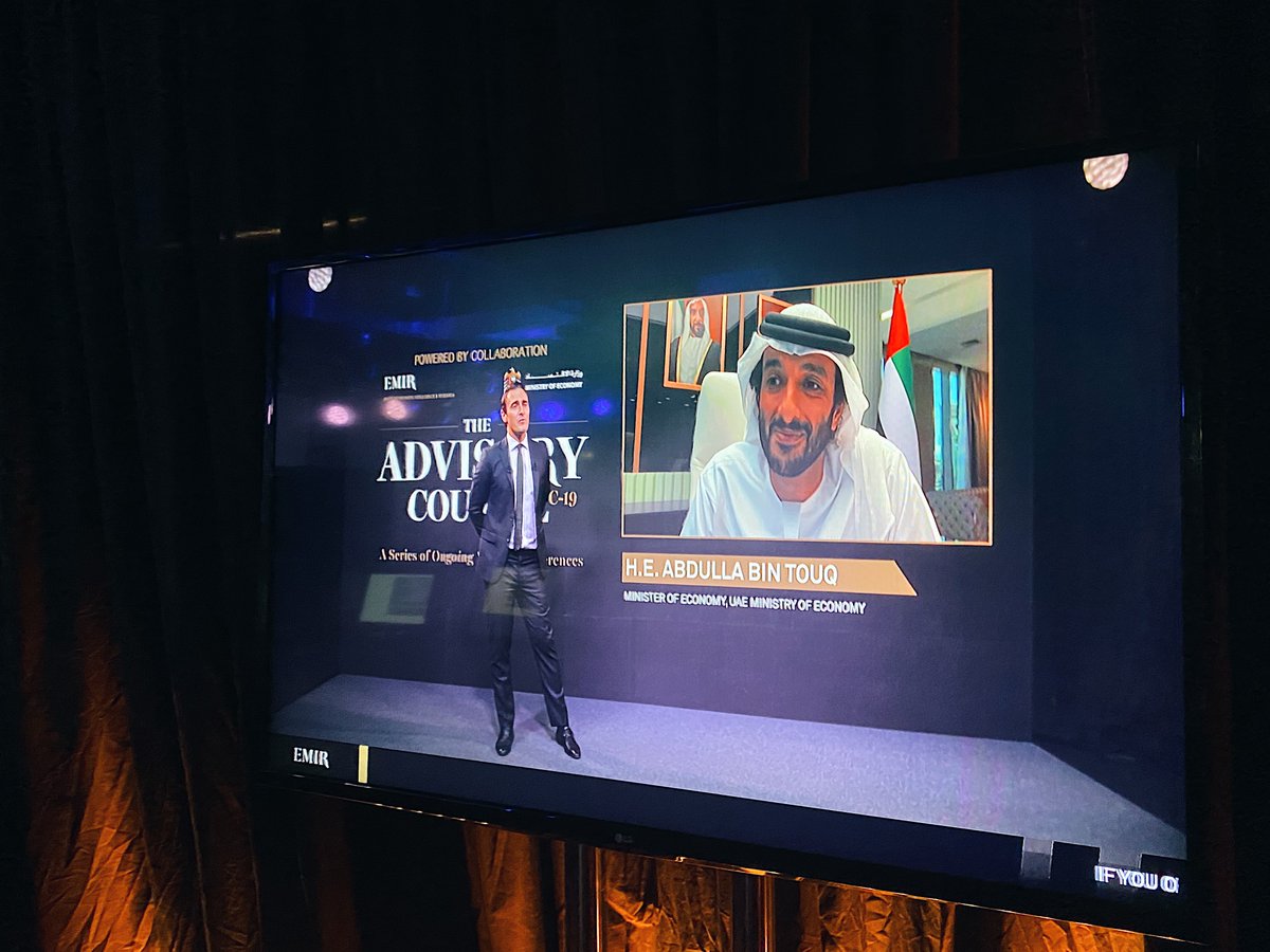 EMIR CEO, @Trevor_EMIR, and UAE Minister of Economy, H.E. Abdulla Bin Touq, at The Advisory Council virtual conference.

Register to join the conversation: emirintelligence.com/the-advisory-c…

#TheAdvisoryCouncil #Bepartoftheplan #SuccessfulPerspectives #EMIRinsight #UAE