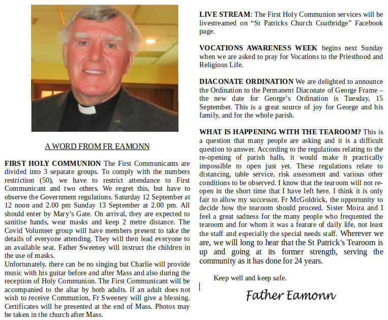 A word from Fr. Sweeney: