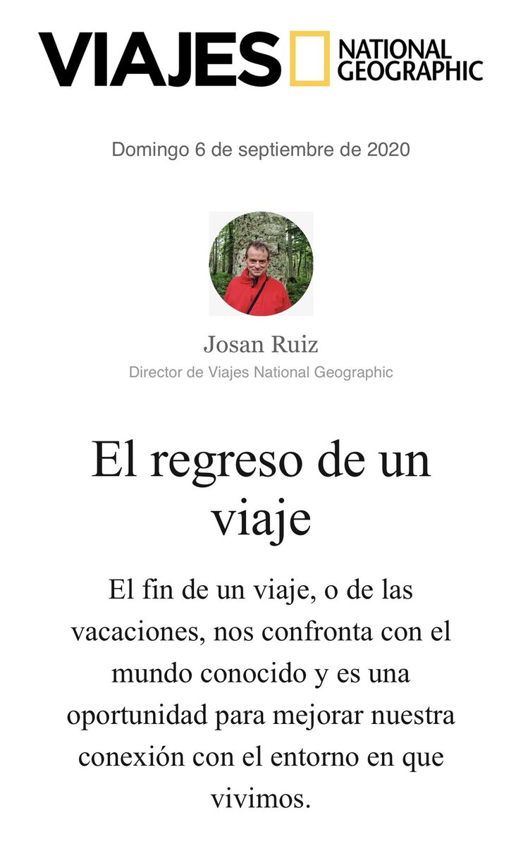 ismaelnafria's tweet photo. Otro magnífico texto de Josan Ruiz, director de la revista Viajes National Geographic, en la newsletter dominical de @ViajesNG. Reflexiones sobre el regreso de un viaje - https://t.co/lN4uJFVzwp https://t.co/8Xfbx6DwN7