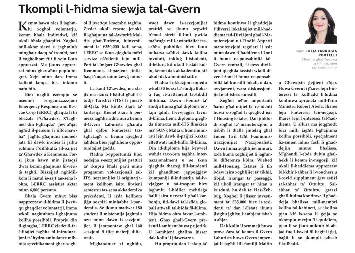 JuliaFarrugia's tweet photo. An overview at this week's work in today's @it_Torca article. @MaltaGov commitment towards #Malta and #Gozo and its citizens. @RobertAbela_MT https://t.co/1dXzGIo0P5