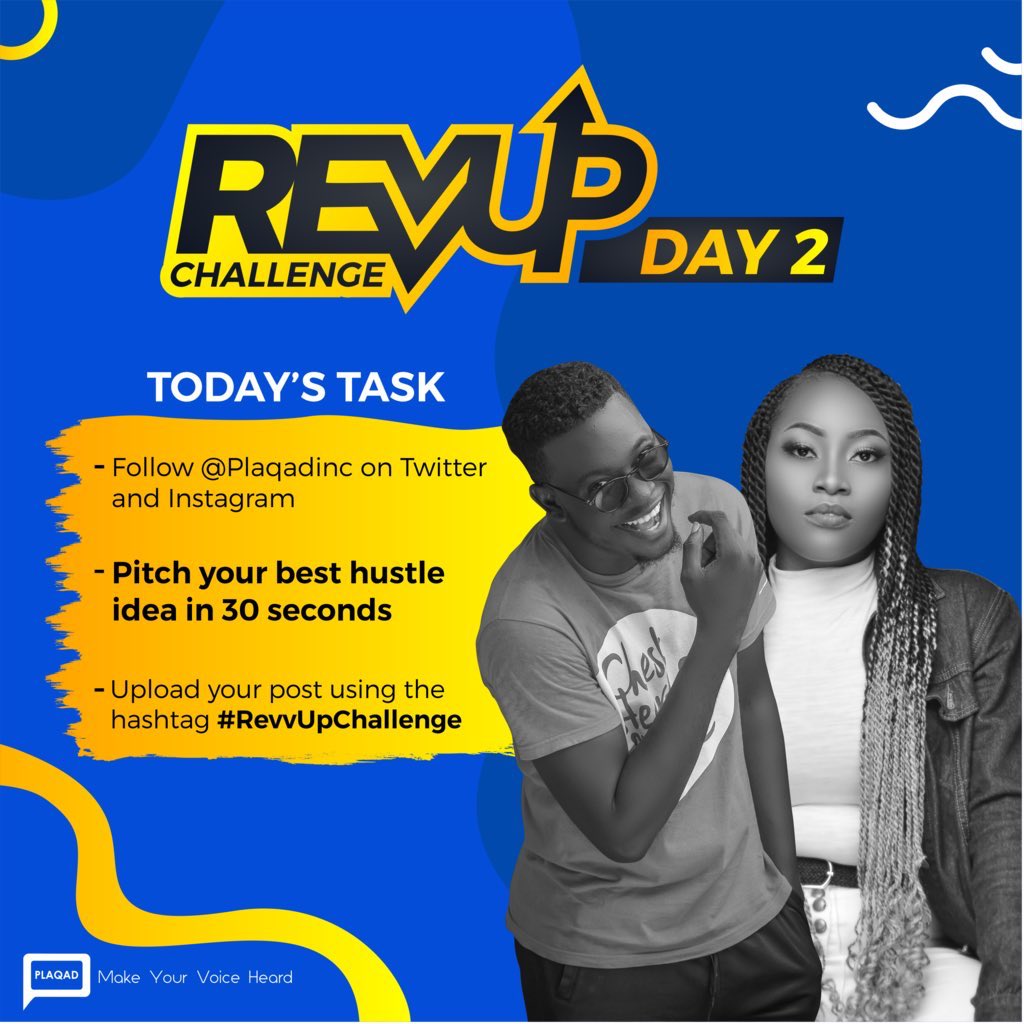OlisaOsega's tweet photo. Dear Entrepreneurs, this one is for you.
One lucky person will win 100k to grow his or her business. All you have to do is, follow @Plaqdinc on Twitter and IG. Then you pitch your best hustle idea in 30 seconds using #RevvUpChallenge
The winner will be announced later today. https://t.co/fgwD6FJm22