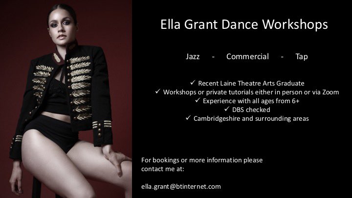 Very excited to be offering workshops to local dance schools. Anyone who’s interested within Cambridgeshire or surrounding areas please don’t hesitate to ask any questions. Let’s get dancing again!