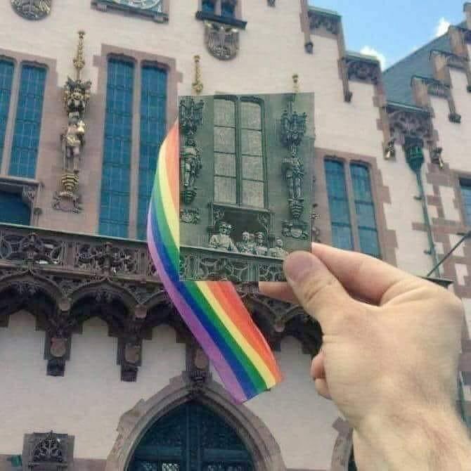 On that balcony in #Germany where #Hitler once gave his hate speech and homophobia, now flaming a beautiful #LGBTI flag 🌈