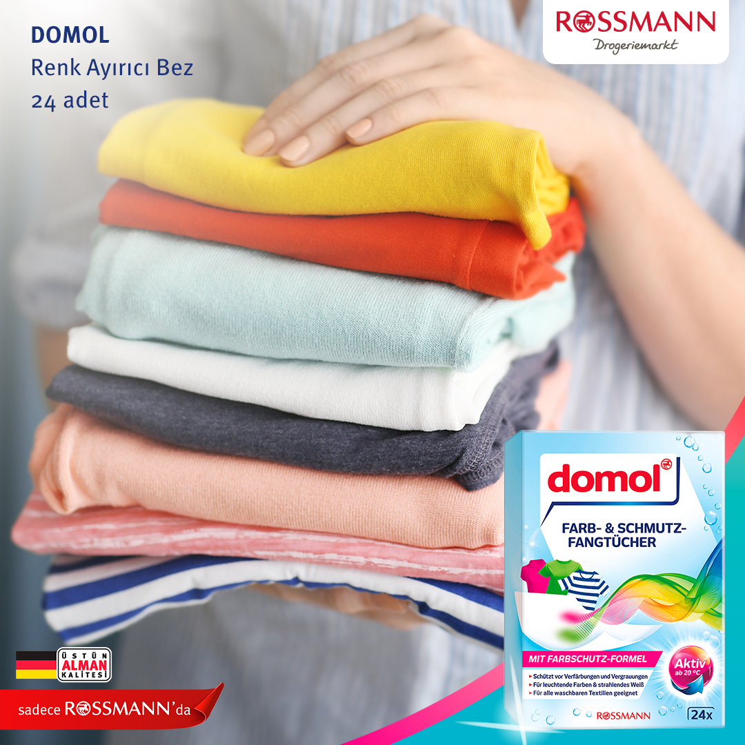 RossmannTurkiye's tweet photo. Domol Renk Ayırıcı Bez ile çamaşır yıkarken renklerin solmasını ve birbirine karışmasını engellemek artık çok kolay ☺️👍🏻 Kullananlardan yorumları alalım?
#Rossmann #RossmannTurkiye #Domol https://t.co/RbtScSP8fV
