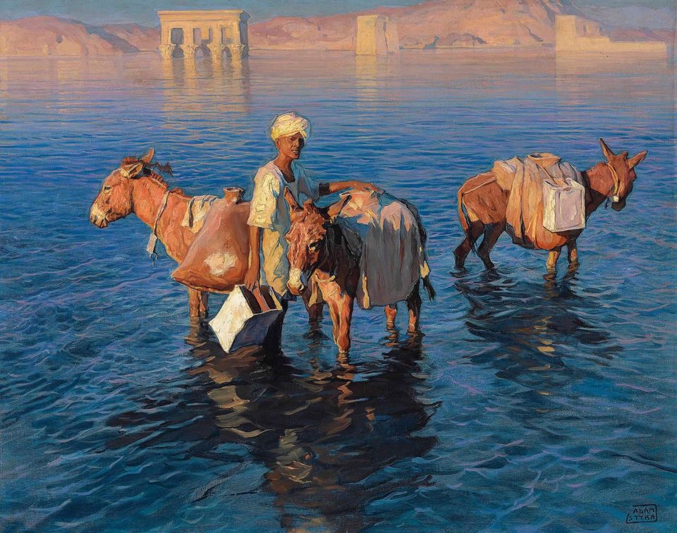 SokolowskiLuk's tweet photo. #Polish painter #AdamStyka (1890-1959). A young water carrier in front of the #PhilaeTemple during the #Nile annual high water.
oil on canvas,73.7 x 92 cm
Source #Christie's
#Orientalism
https://t.co/c3dD3CGk4Y https://t.co/lXu9CcV218