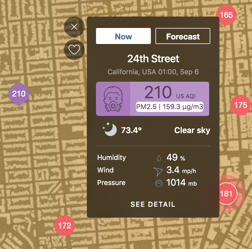 MaskOakland's tweet photo. SF: Bring out your N95s/KN95s - Sunday 9/6 1am.
AQI 210 in the Mission. Red everywhere else.
#HelpUsBreathe
#LightningComplexFires STILL burning, still covering us in smoke https://t.co/oZHx3G366N
